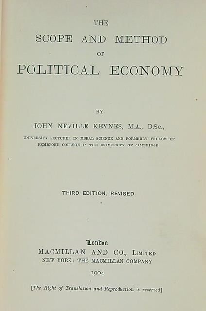The Scope and Method of Political Economy - John Keynes - copertina