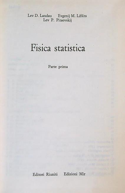 Fisica statistica. Parte prima - copertina