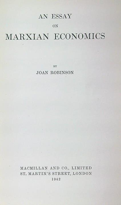 An Essay on Marxian Economics - Joan Robinson - copertina