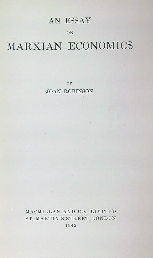 An Essay on Marxian Economics - Joan Robinson - copertina