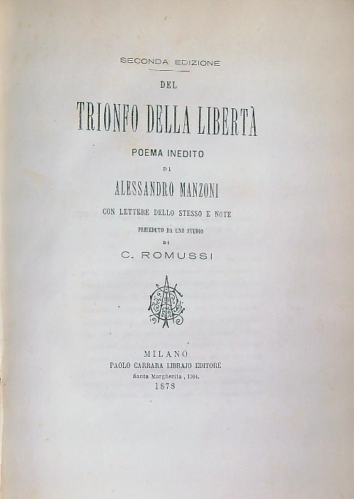Del trionfo della libertà. Poema inedito - Alessandro Manzoni - copertina