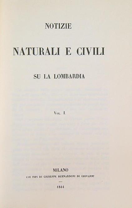 Notizie naturali e civili su la Lombardia. Vol 1 - copertina