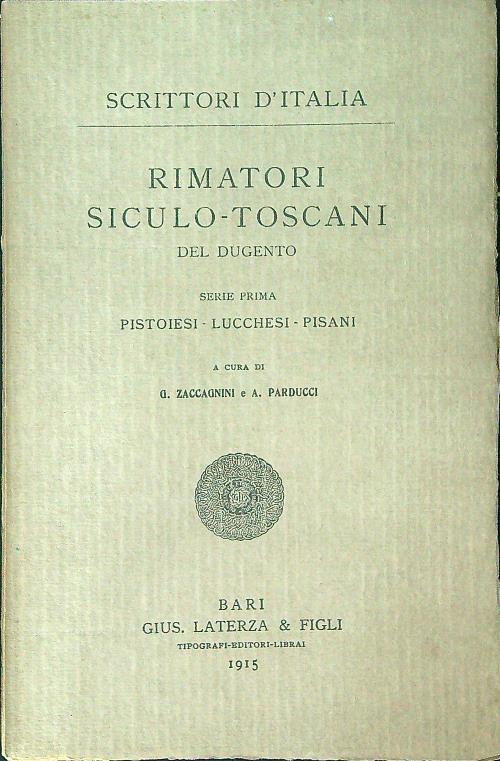 Rimatori Siculo-Toscani Serie I - G. Zaccagnini - copertina
