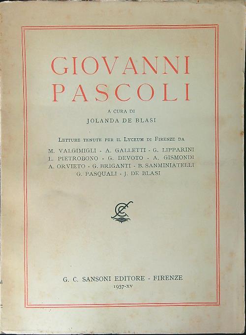 Giovanni Pascoli - Jolanda De Blasi - copertina