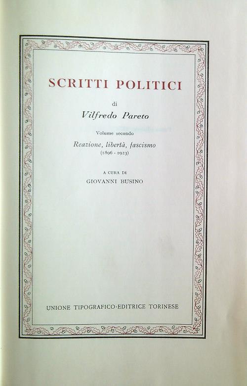 Scritti Politici - Volume 2 - Vilfredo Pareto - copertina