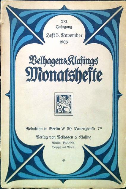 Velhagen & Klasings Monatshefte. XI. Jahrgang 1906/1907. Heft 3 November 1906 - copertina