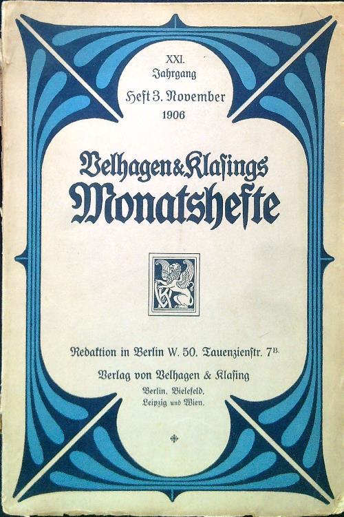 Velhagen & Klasings Monatshefte. XI. Jahrgang 1906/1907. Heft 3 November 1906 - copertina