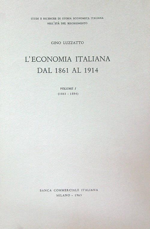 L' economia italiana dal 1861 al 1914 Volume I