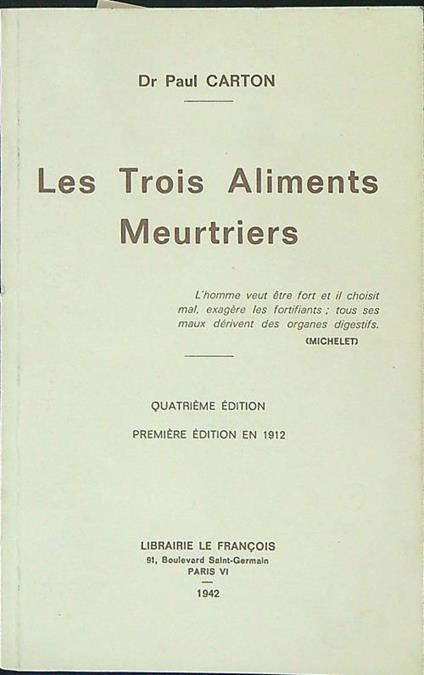 Les  trois aliments meurtriers - Paul Carton - copertina