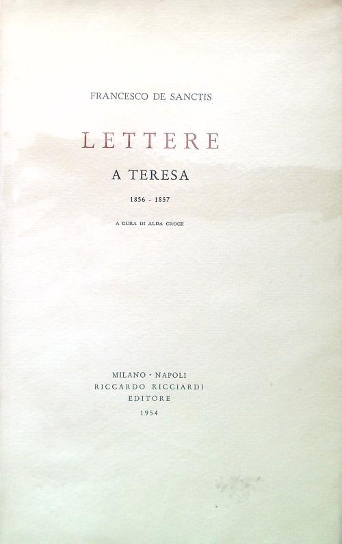 Lettere a Teresa 1856-1857 - Francesco De Sanctis - copertina