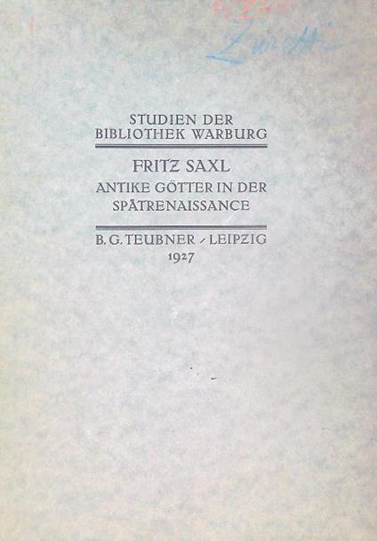 Antike gotter in der spatrenaissance - Fritz Saxl - copertina