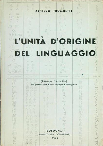 L' unità d'origine del linguaggio - Alfredo Trombetti - copertina