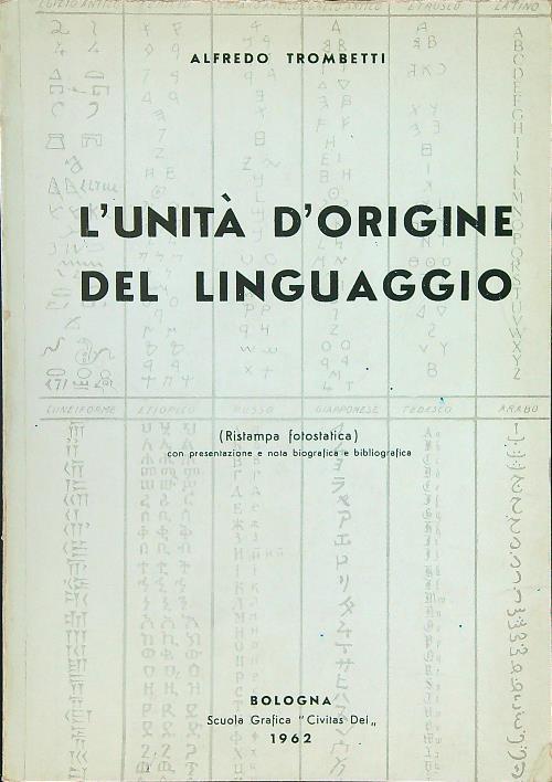L' unità d'origine del linguaggio - Alfredo Trombetti - copertina