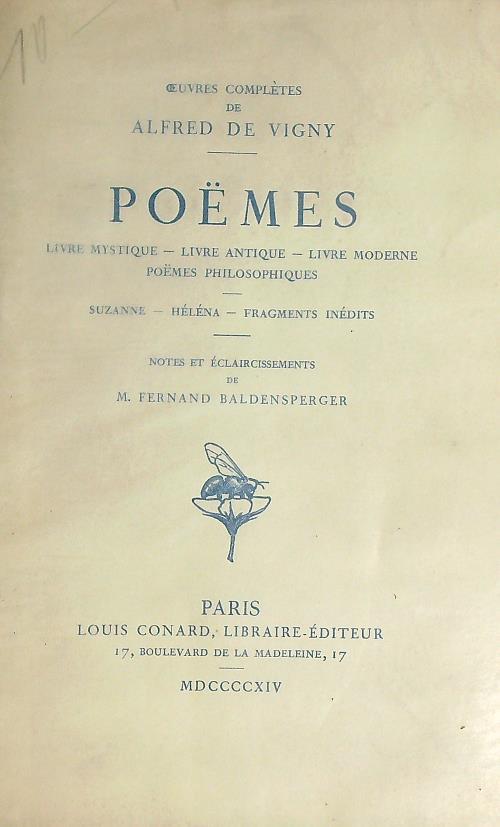 Poemes - Alfred De Vigny - copertina