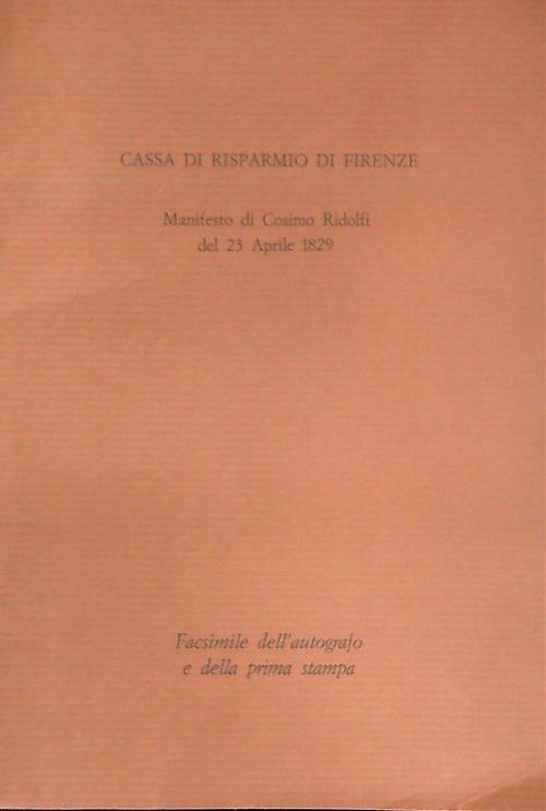 Manifesto di cosimo ridolfi 1829. Facsimile