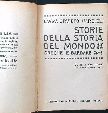 Storie della storia del mondo greche e barbare - Laura Orvieto - copertina