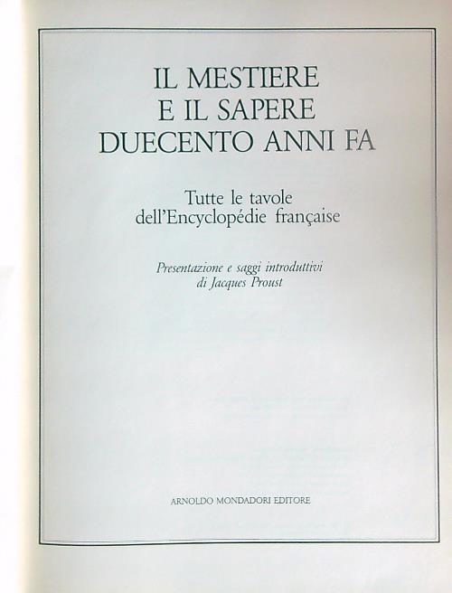 Il mestiere e il sapere duecento anni fa - Jacques Proust - copertina