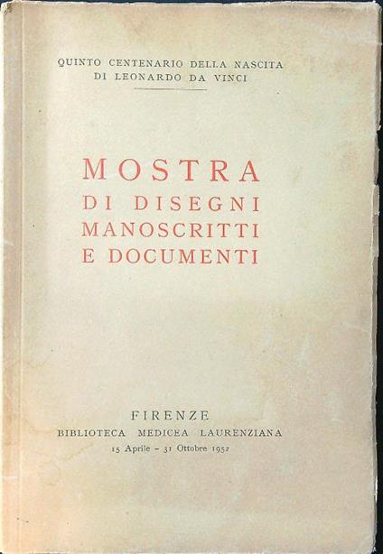 Mostra di disegni, manoscritti e documenti - copertina
