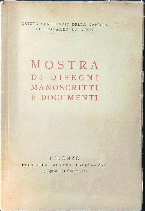 Mostra di disegni, manoscritti e documenti - copertina