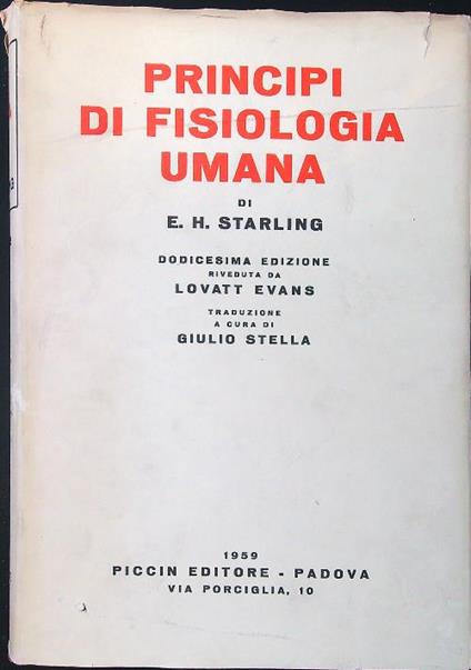 Principi di fisiologia umana - E. H. Starling - copertina
