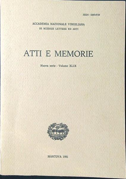 Atti e memorie vol. XLIX - copertina