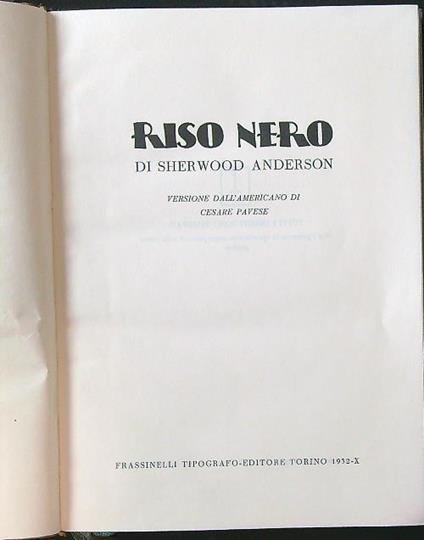 Riso nero - Sherwood Anderson - copertina