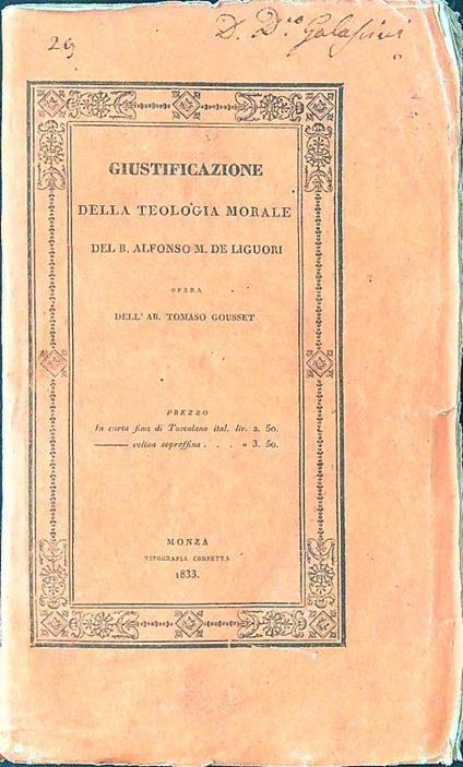 Giustificazione della teologia morale - Alfonso De Liguori - copertina