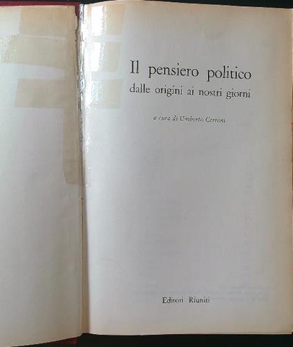 Il pensiero politico dalle origini ai nostri giorni - Umberto Cerroni - copertina
