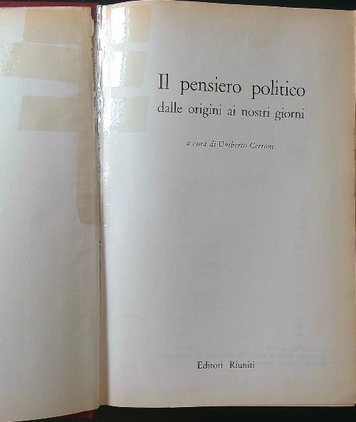 Il pensiero politico dalle origini ai nostri giorni - Umberto Cerroni - copertina
