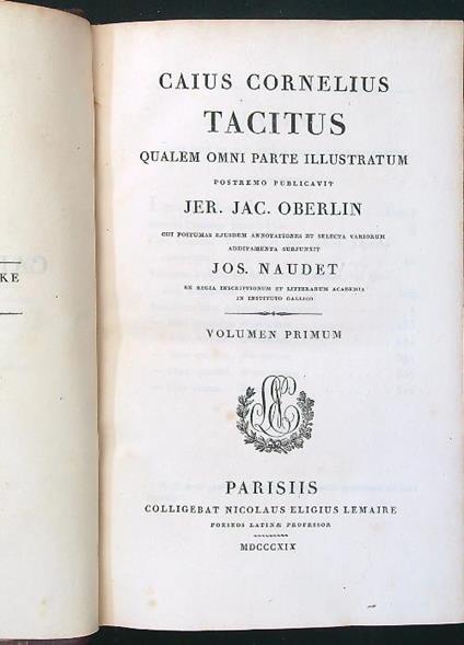 Caius Cornelius Tacitus volumen primum - Oberlin - copertina