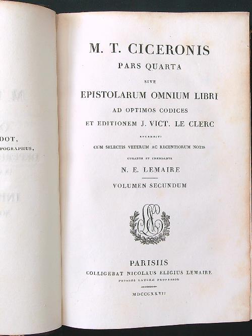 M. T. Ciceronis epistolarum volumen secundum - Ciceronis - copertina
