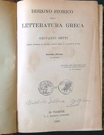 Disegno storico della letteratura greca - Giovanni Setti - copertina