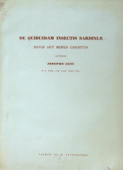 De quibusdam insectis Sardiniae novis aut minus cognitis - Giuseppe Gené - copertina