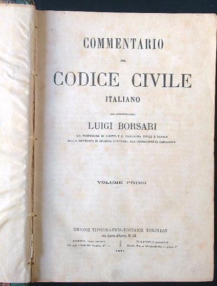 Commentario del codice civile italiano vol. 1 - Luigi Borsari - copertina