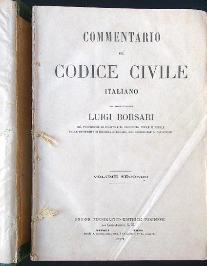 Commentario del codice civile italiano vol. 2 - Luigi Borsari - copertina