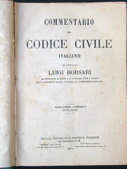 Commentario del codice civile italiano vol. 3 - Luigi Borsari - copertina