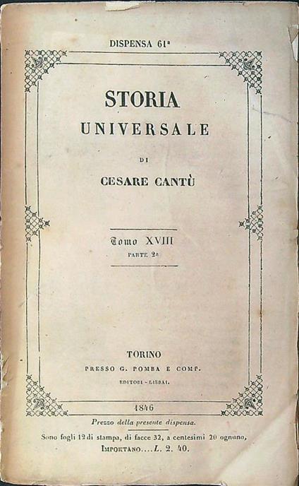 Storia universale dispensa 61 tomo XVIII parte 2 - Cesare Cantu' - copertina