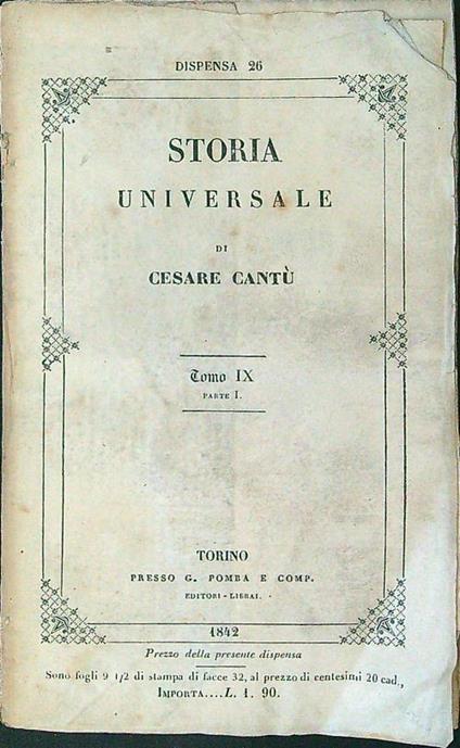 Storia universale dispensa n. 26 tomo IX parte 1 - Cesare Cantu' - copertina