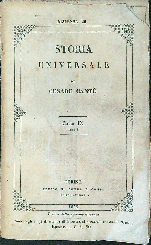 Storia universale dispensa n. 26 tomo IX parte 1