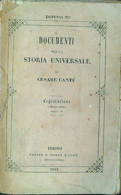 Documenti per la storia universale dispensa n. 23 parte 3 - Cesare Cantu' - copertina