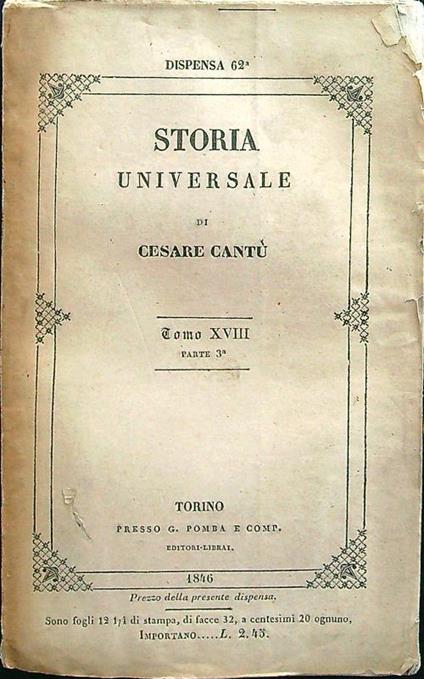 Storia universale dispensa n. 62 tomo XVIII parte 3 - Cesare Cantu' - copertina