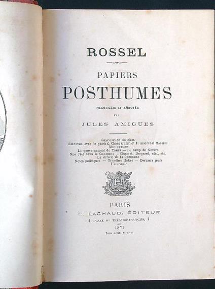 Papiers posthumes - Rossel - copertina