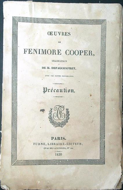 Oeuvres de Fenimore Cooper Tome I Precaution - copertina