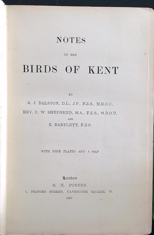 Notes of the birds of Kent - copertina