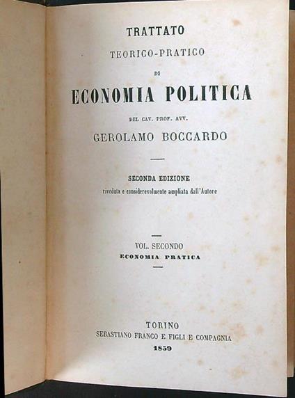 Trattato teorico-pratico di economia politica vol. 2 - Gerolamo Boccardo - copertina