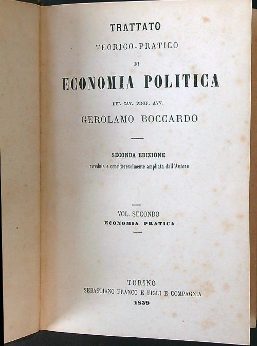Trattato teorico-pratico di economia politica vol. 2 - Gerolamo Boccardo - copertina