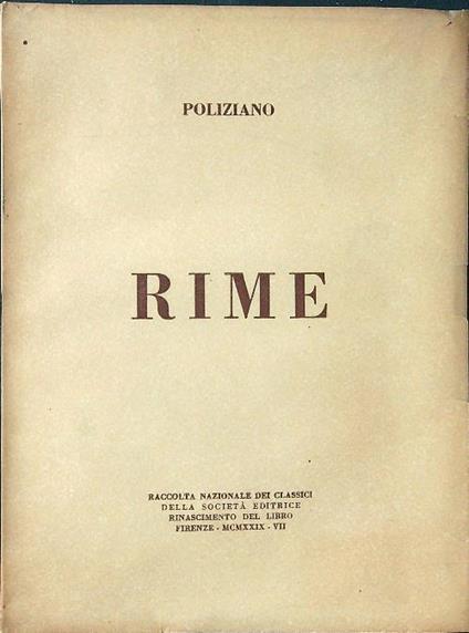 Rime - Poliziano - copertina