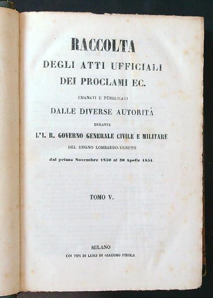 Atti del governo militare 5 voll. - copertina