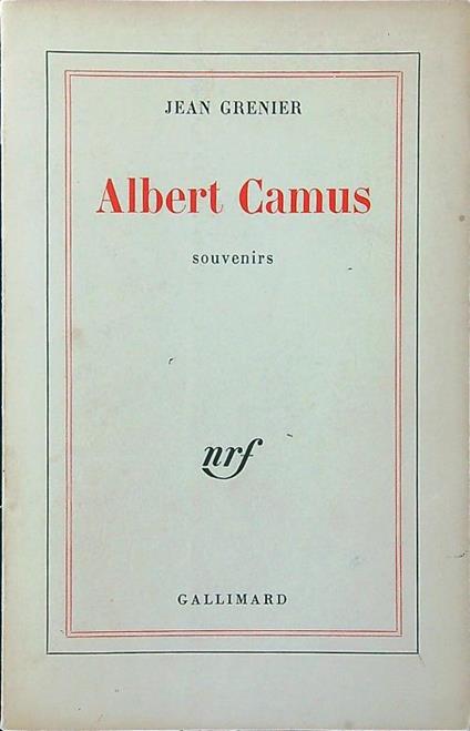 Albert Camus souvenirs - Jean Grenier - copertina