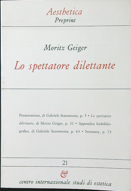 Lo spettatore dilettante - Moritz Geiger - copertina